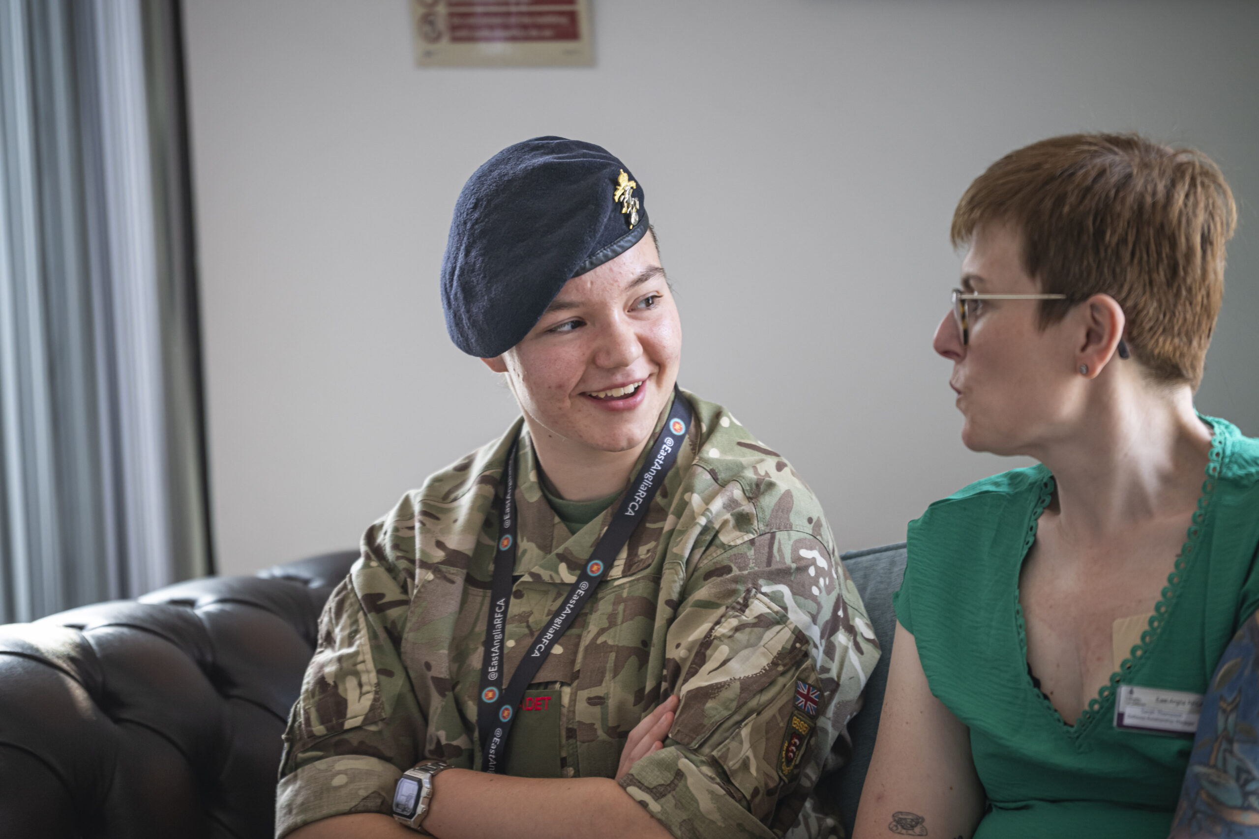 DRM Sarah Thompson and Cadet pictured talking to Cadet Begley