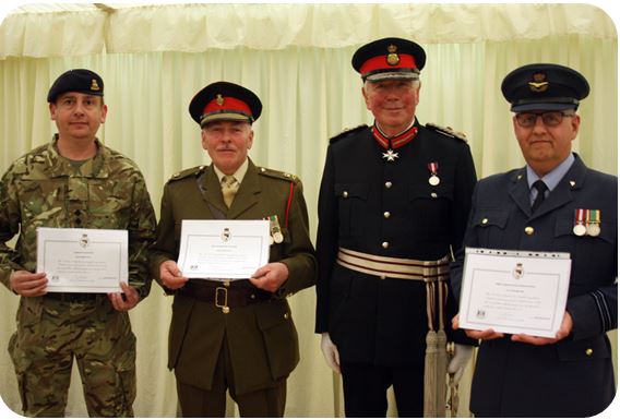 HM Lord Lieutenant of Norfolk with Cadet Instructors Lt  Welch, Maj Pickering and Flt Lt Gardner