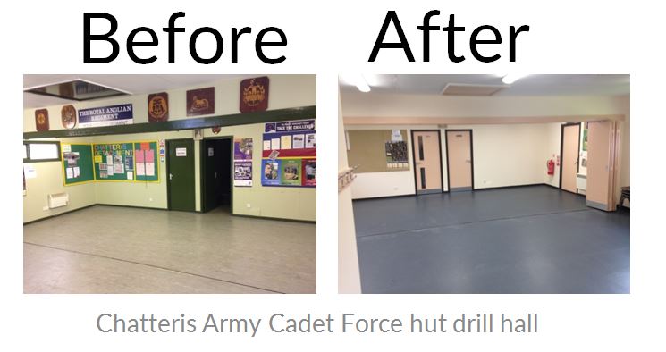 Chatteris Army Cadet Force hut drill hall before and after refurbishment