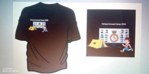 Essex ACF Annual Campa 2020 winning T-Shirt design that included a tent and a computer screen with a depiction of a zoom lesson