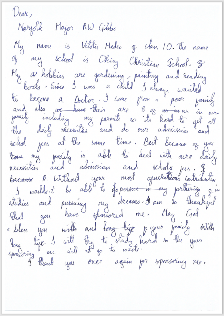 handwritten letter from Vetolu