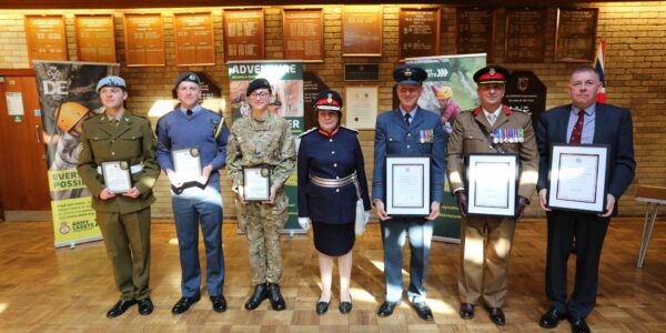 The Lord-Lieutenant for Suffolk with teh Cadets, Adult volunteers and Reservists receiving an award