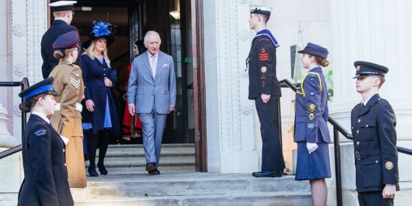 Bedfordshire Lord Lieutenant's Cadets stand in greeting HM King Charles in Luton