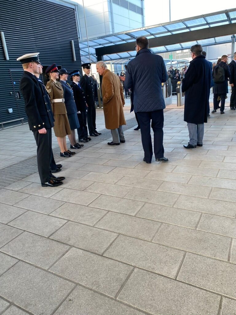 Bedfordshire Lord lieutenant's Cadets stand to attention at King Charles speaks with them