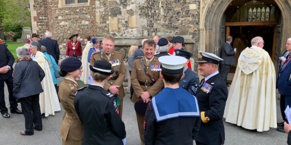 LL cadets talk in front of Chelmsford Cathedral