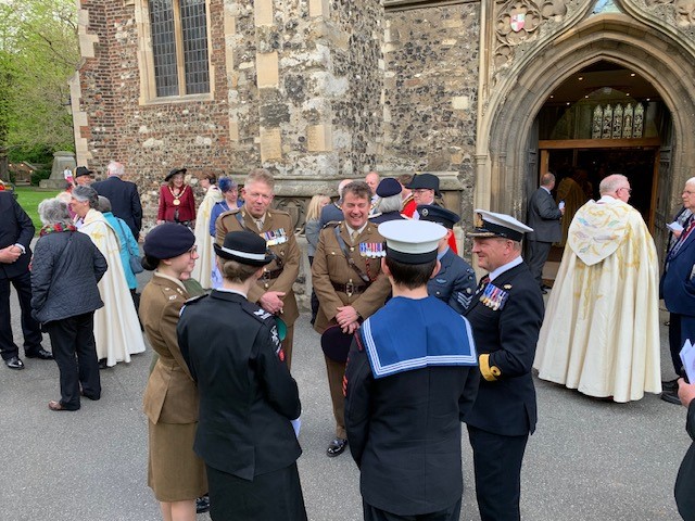 LL cadets talk in front of Chelmsford Cathedral