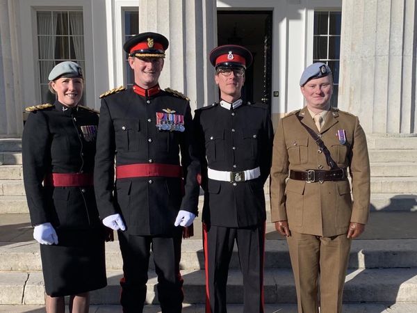 Lt Col Alice Archer at Sandhurst with, from left to right, Commander 1 Aviation Brigade, 2Lt Jensen and OC 679 Squadron. 